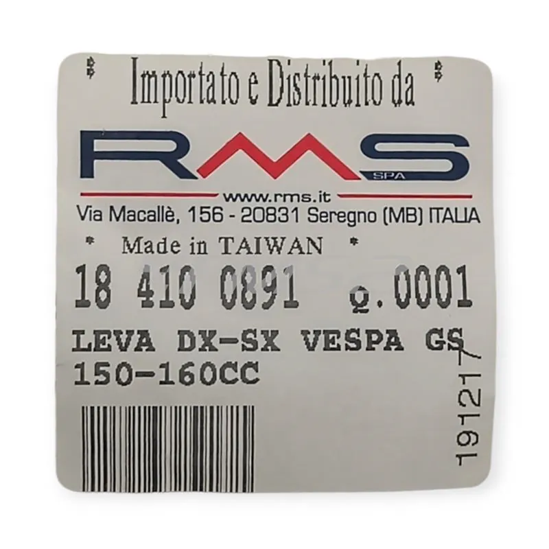 184100891 Leva frizione e freno anteriore RMS per Piaggio Vespa 125, 150, 160 e 180 cc riferimento originale Piaggio 033882