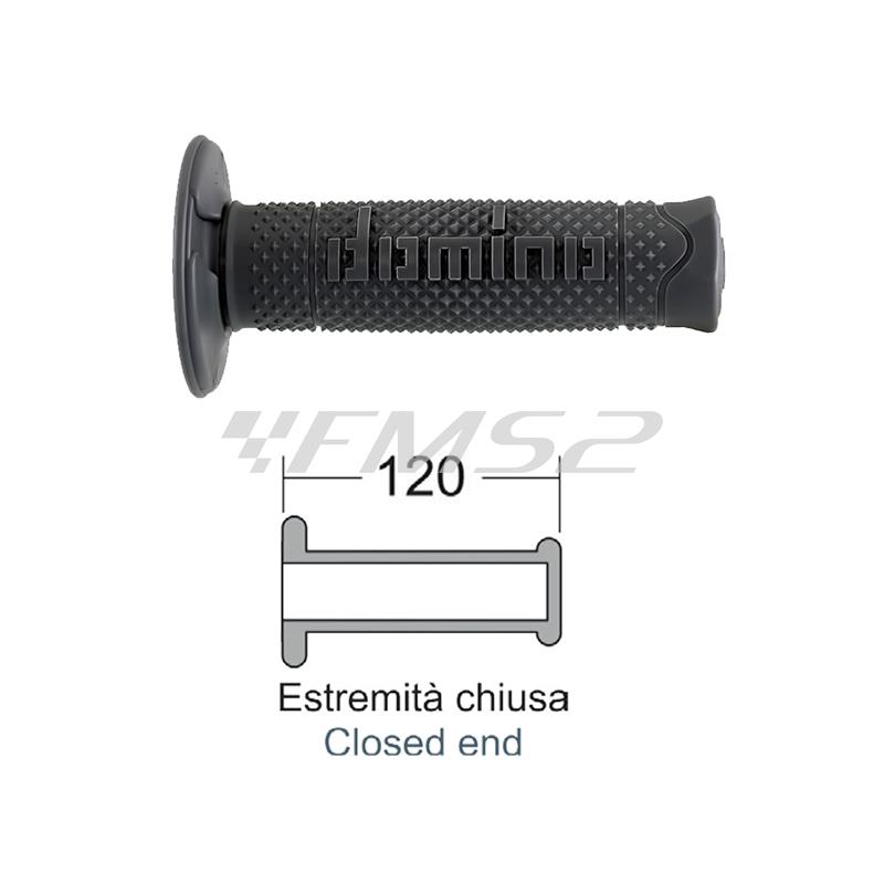 Coppia manopole Domino modello A260 soft plus in gomma di colore grigio e diametri differenziati da 22 e 24 mm ideali per scooter e cross, ricambio 184160730