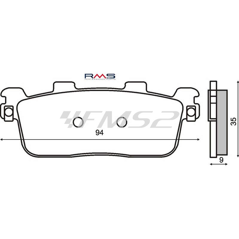 Pastiglie freno RMS (pasticche), Kymco 125-200-250-300 posteriori, semimetalliche,  ricambio 225102520