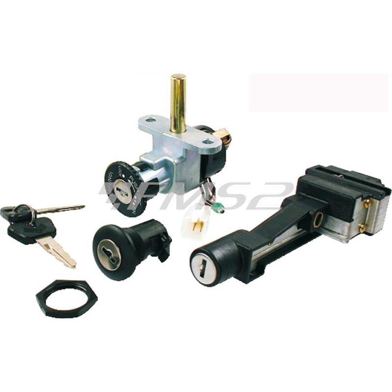 Kit serrature bloccasterzo e sella RMS per scooter Malaguti Phantom F12 50 e 100 cc prodotti fino al 2006, ricambio 246050321