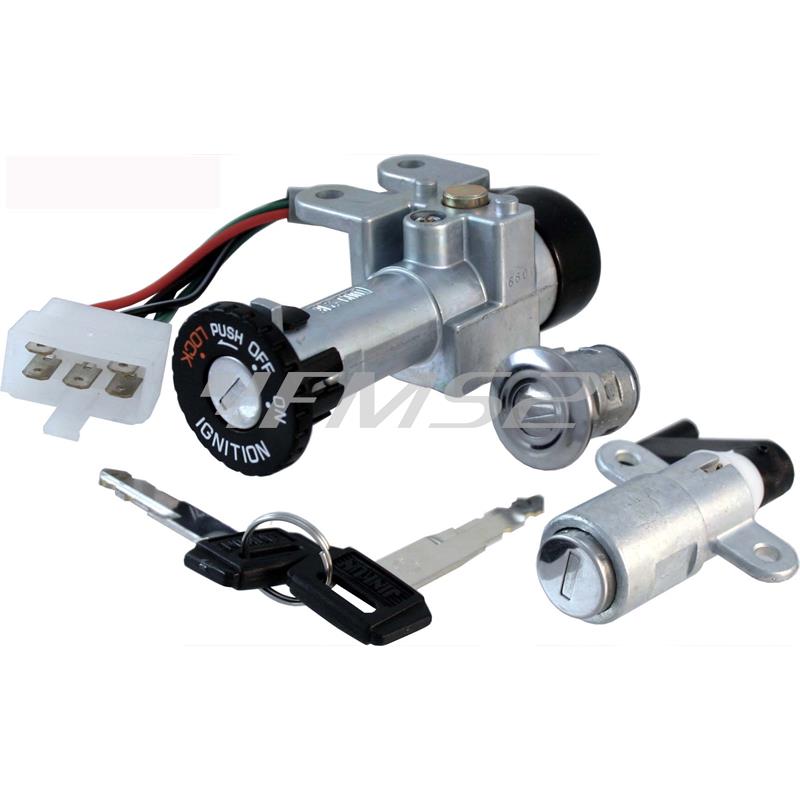 Kit serrature complete RMS per scooter Kymco People 50 e 125 cc prodotti dal 1999 al 2004, ricambio 246050490