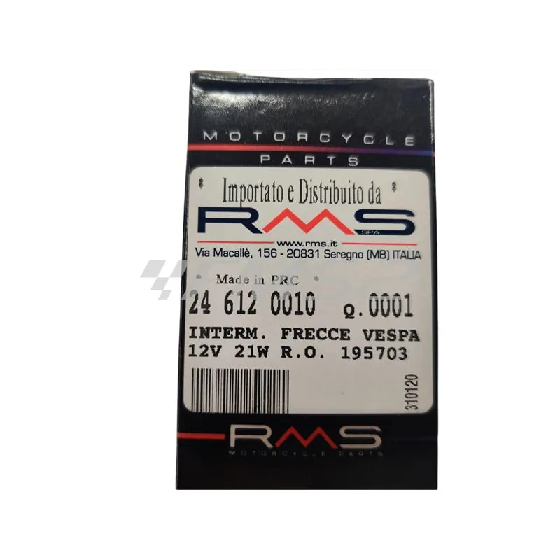 246120010 Intermittenza frecce RMS per Vespa con attacco a 3 poli e corrente alternata x Volano a 12 v (volt) e 21w. Vespa Pxe arcobaleno 125-150-200