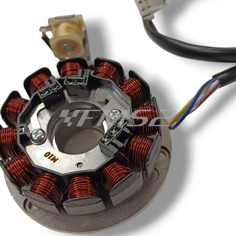 Statore RMS completo di piastra attacco a 12 poli euro 2 per motori Minarelli AM6 con accensioni digitali variabili Yamaha, ricambio 246350590