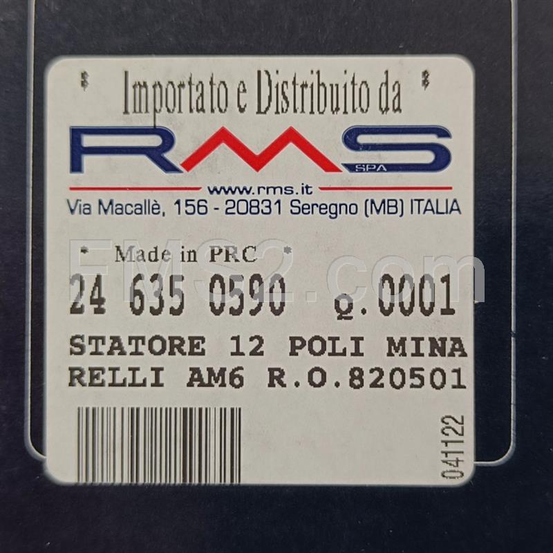 Statore RMS completo di piastra attacco a 12 poli euro 2 per motori Minarelli AM6 con accensioni digitali variabili Yamaha, ricambio 246350590