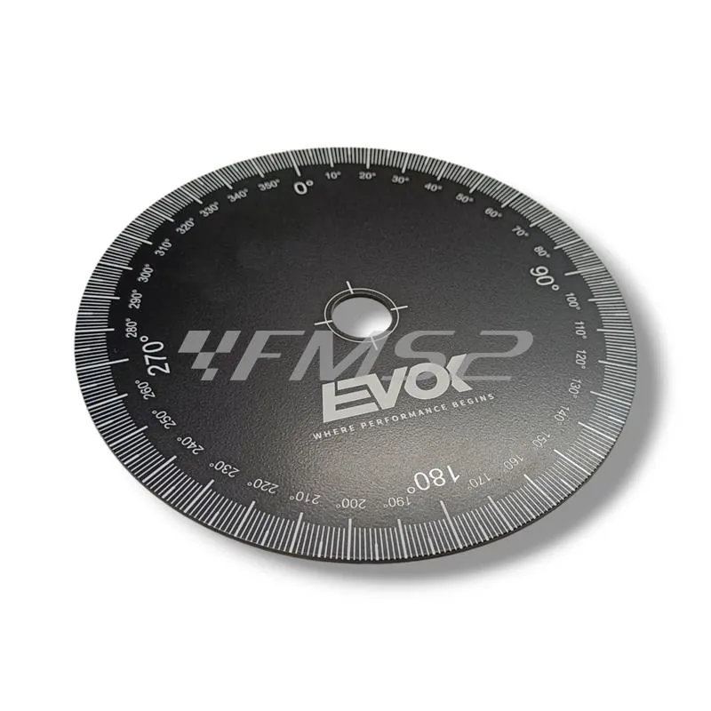 Disco graduato con scala 360° in alluminio anodizzato nero della EVOK RMS per mettere in fase le accensioni elettroniche ciclomotori, moto, scooter, vespa, ricambio 246365004