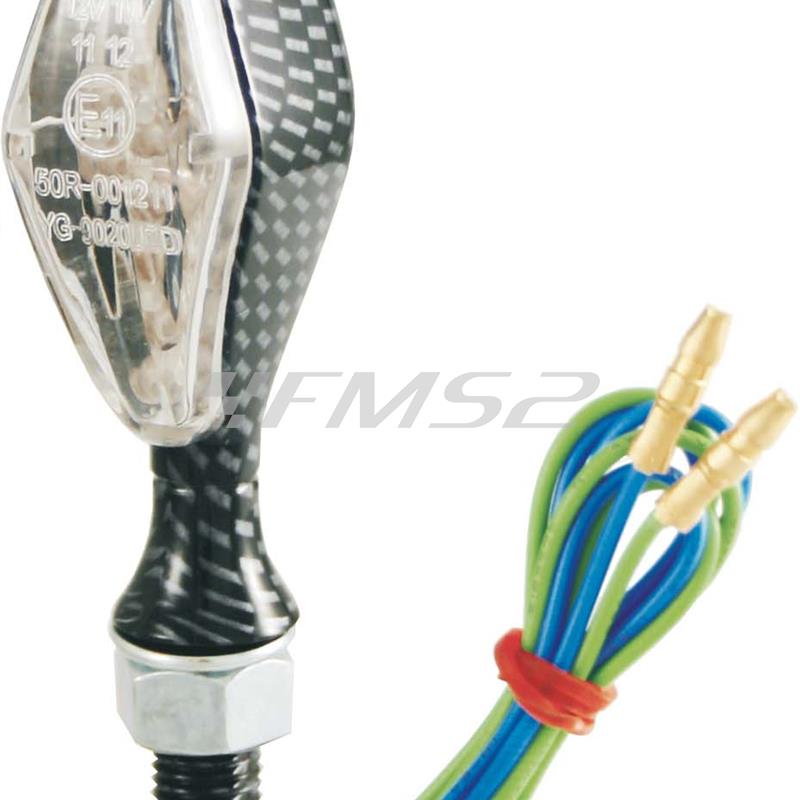 Frecce a led con corpo di colore simil carbonio e lente trasparente con omologazione complete di resistenza da 5 Watt e 31 Ohm (RMS), ricambio 246480218