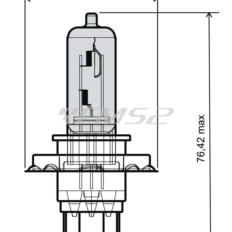 Lampadina RMS alogena 12 Volt 35/35 Watt H4, effetto xenon, vetro bianco trasparente, ricambio 246510065