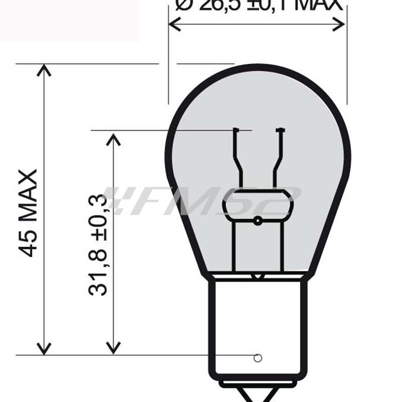 Lampadina RMS 12 Volt 21 Watt P21W BA15S, vetro arancione, ricambio 246510205