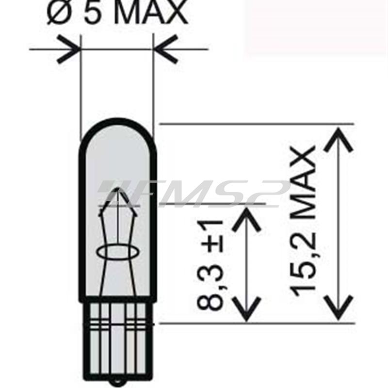 Lampadina RMS 12 Volt 1,2 Watt W1 2W T5, ricambio 246510245