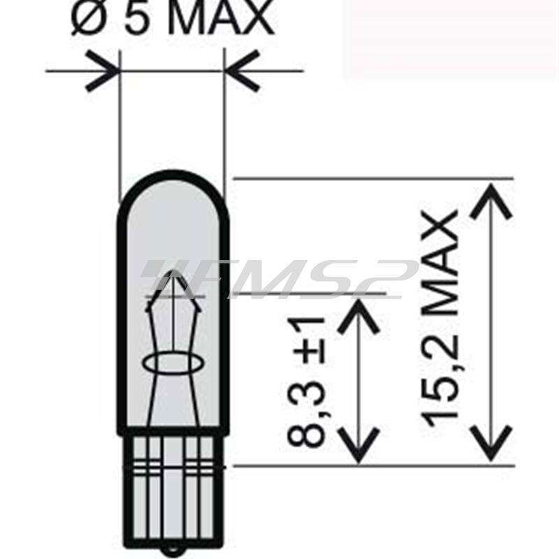 Lampadina bianca 12 volt 2 watt T5 (RMS), ricambio 246510255