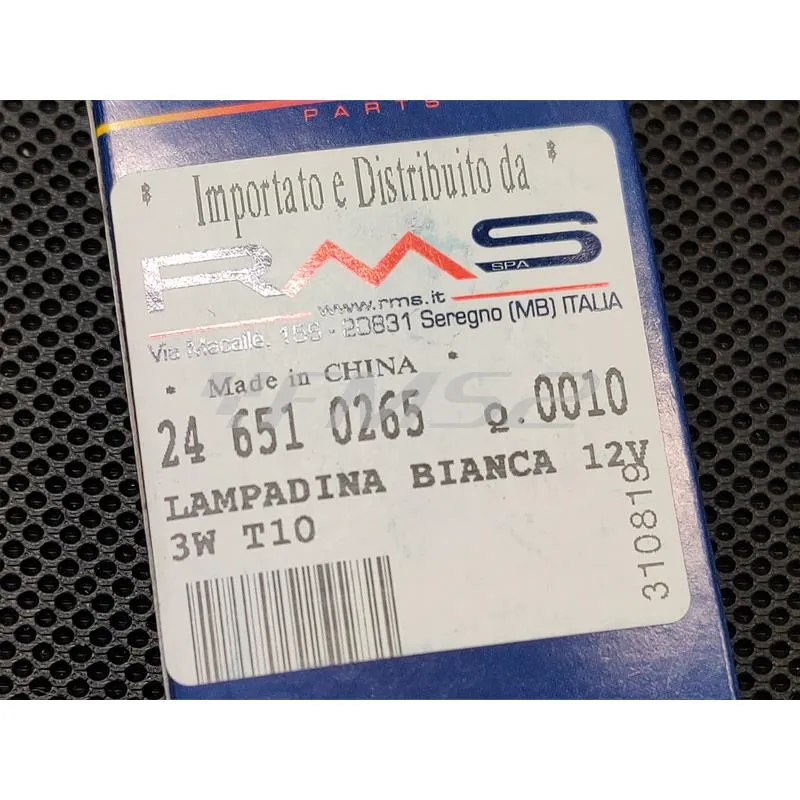 Lampadina RMS  12 Volt 3 Watt W3W T10, ricambio 246510265