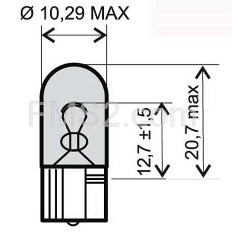 Lampadina RMS 12 Volt 5 Watt T10 w2.1x9.5d, vetro colore bianco, ricambio 246510285