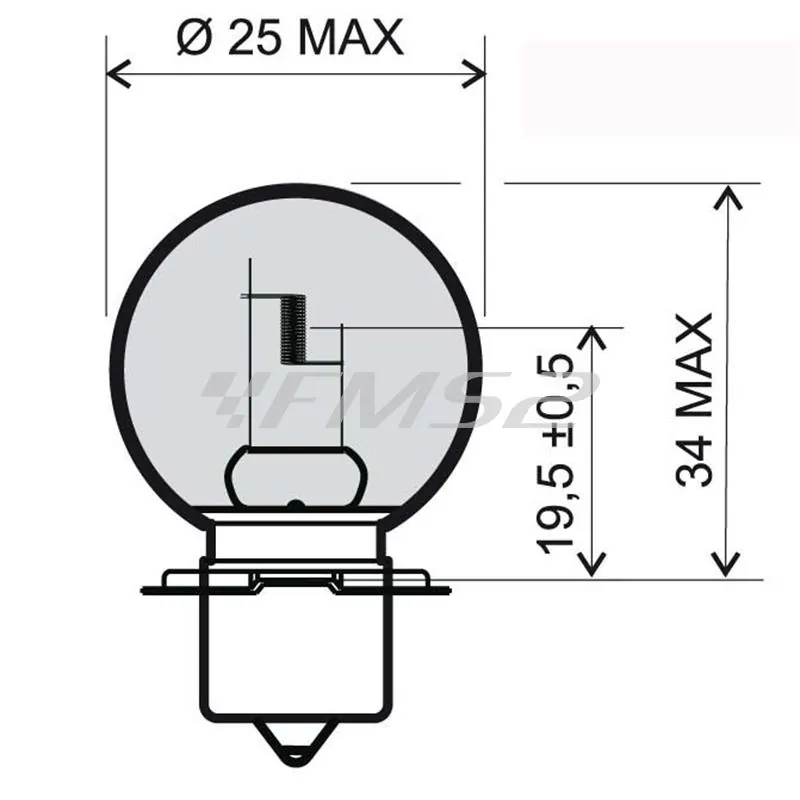 Lampadina RMS 12 Volt 15 Watt S3 P26S, piattello, vetro trasparente, ricambio 246510295