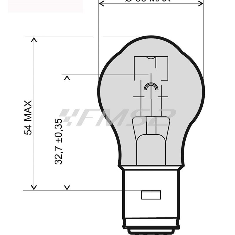 Lampadina RMS 12 Volt 35/35 Watt S2 BA20D, omologata ed inscatolata singolarmente, ricambio 246510319