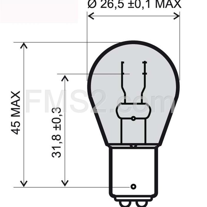 Lampadina RMS 12 Volt 21/5 Watt  BAY15D, doppio filamento, vetro di colore bianco, ricambio 246510365