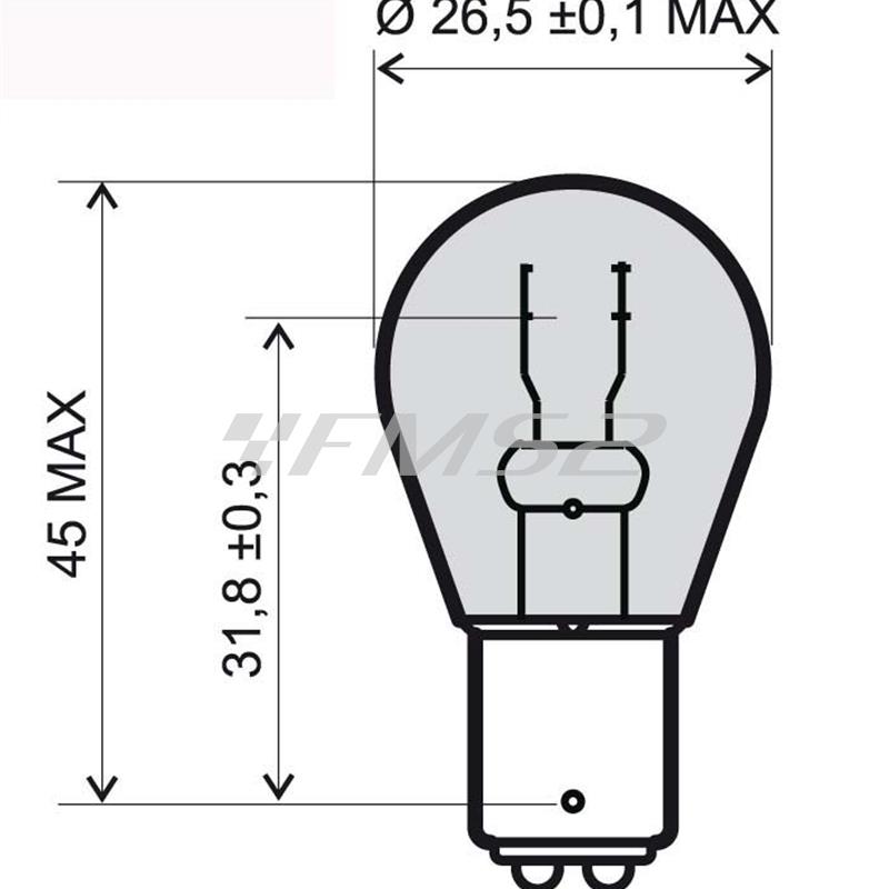 Lampadina RMS 12 Volt 21/5 Watt  BAY15D, doppio filamento, vetro di colore bianco, ricambio 246510365