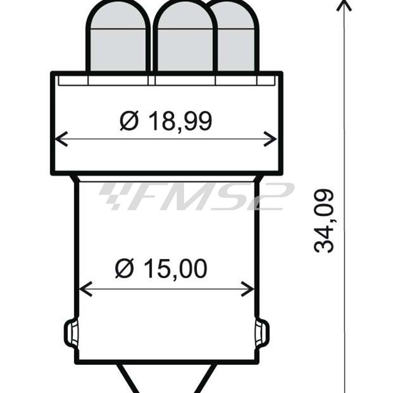 Lampadina RMS 12 Volt BA15S G18 (2 PZ.), con 5 led di colore arancione, ricambio 246510501