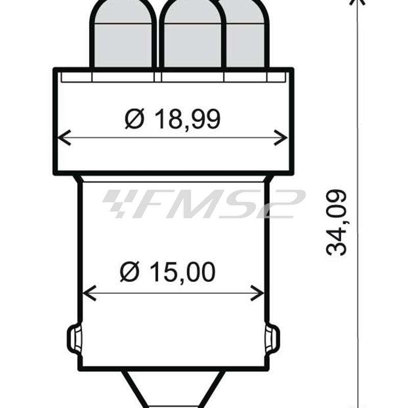 Lampadina RMS 12 Volt BA15S G18 (2 PZ.), con 5 led di colore bianco, ricambio 246510505