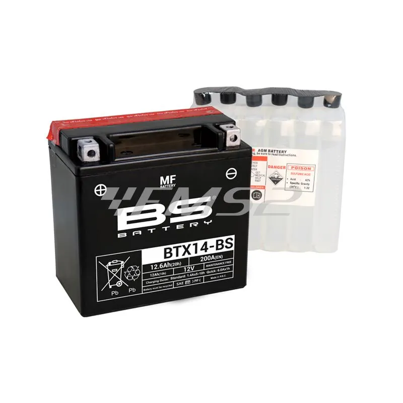 Batteria RMS YTX14-BS 12 Volt - 12 Ah, tipo MF, ricambio 246610135