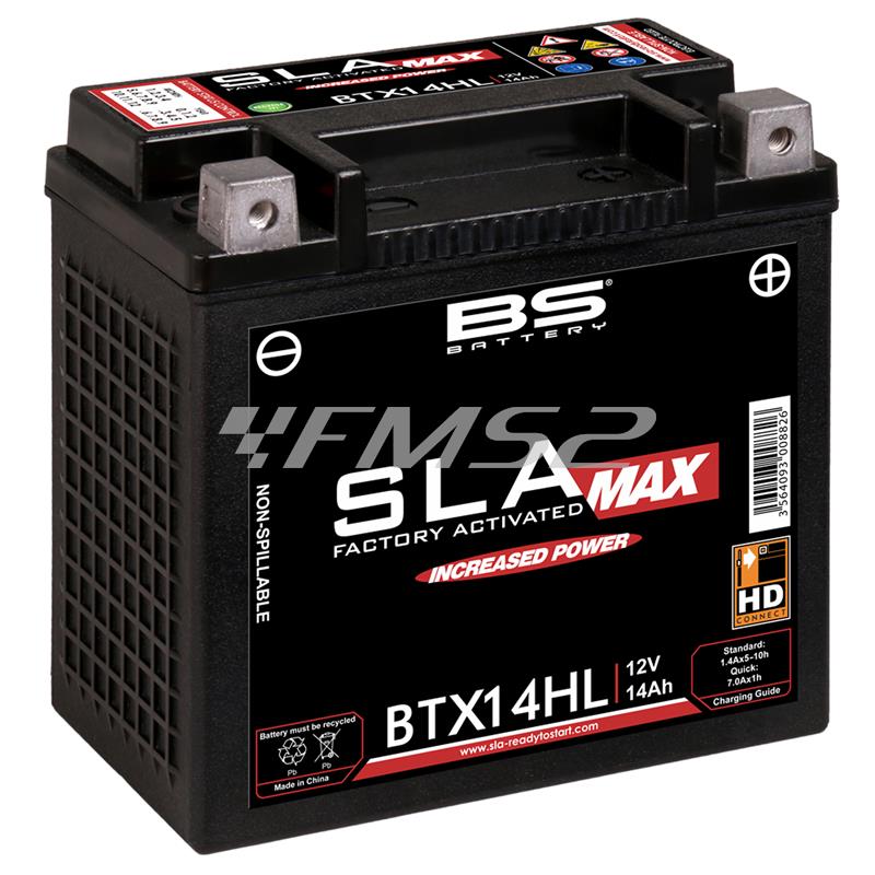 Batteria BS modello SLA-MAX BTX14HL potenziata per maxi moto Harley Davidson, ricambio 246650485