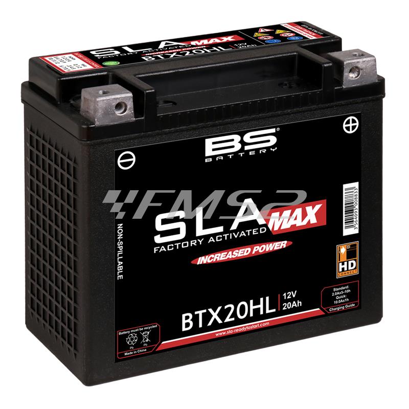 Batteria  BS SLA -MAX modello BTX20HL, 12 Volt - 20 Ah CCA/EN 290, sigillata, tipo MF, precaricata ermetica a bassissima autoscarica, per scooter, motocicli, ricambio 246650495