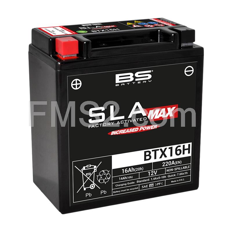 Batteria BS modello SLA-MAX BTX16H BMW senza manutenzione e già attivata e pronta all'uso, ricambio 246650555