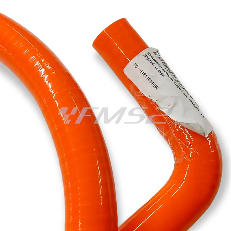 Tubo radiatore stage6 in silicone di colore arancione con diametro interno da 18,0 mm e diametro esterno da 25,0 mm e lunghezza totale da 150 cm dritto e 10 cm con curva a 90 gradi,, ricambio S601211010OR