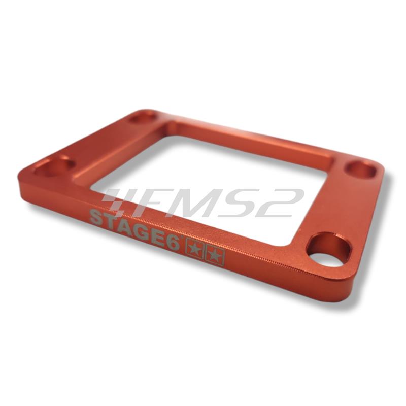 Basetta alza pacco stage6 in alluminio di colore arancio e spessore da 5 mm per motori Minarelli AM6 e Derbi, ricambio S63318805OR