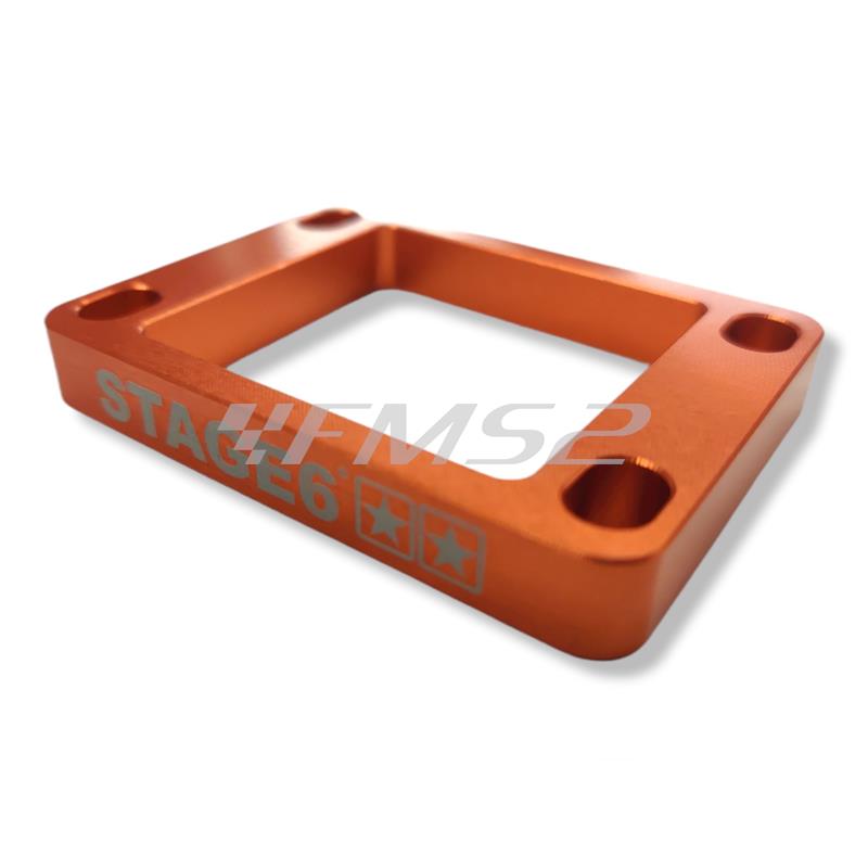 Basetta alza pacco stage6 in alluminio di colore arancio e spessore da 10 mm per motori Minarelli AM6 e Derbi, ricambio S63318806OR