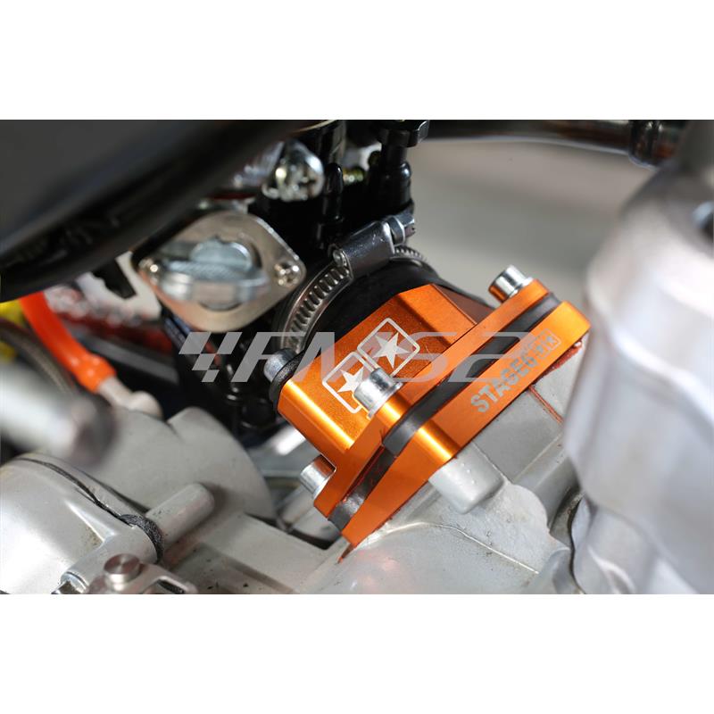 Collettore aspirazione Stage6 R/T highflow 28 per motori Derbi e Minarelli AM6 anodizzato arancio, ricambio S63318812OR