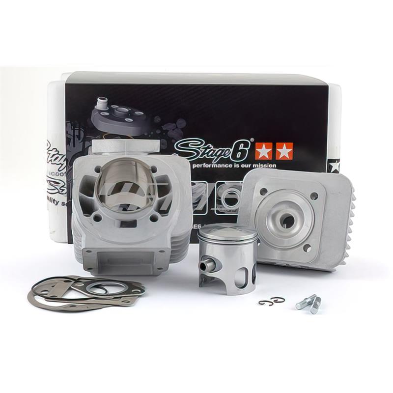 Gruppo termico stage6 mkII 70 cc in alluminio corsa standard, diametro 47,6 mm, spinotto 10 mm per scooter MBK Booster spirit con motore Minarelli verticale aria, ricambio S67117100