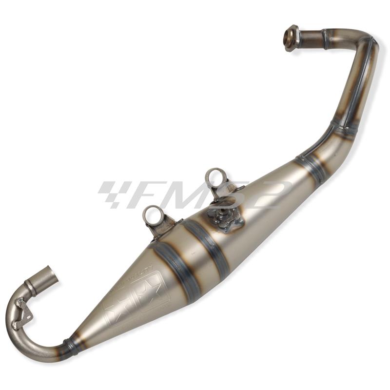 Marmitta stage6 pro replica MK2 con silenziatore in alluminio di colore argento per scooter 50 con motore Piaggio aria e liquido, ricambio S69114004AL