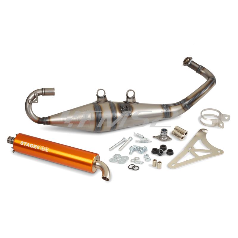 Marmitta stage6 pro replica mk2 con silenziatore arancio per scooter con motore Piaggio raffreddati ad aria e liquido a braccio corto e lungo, ricambio S69114004OR