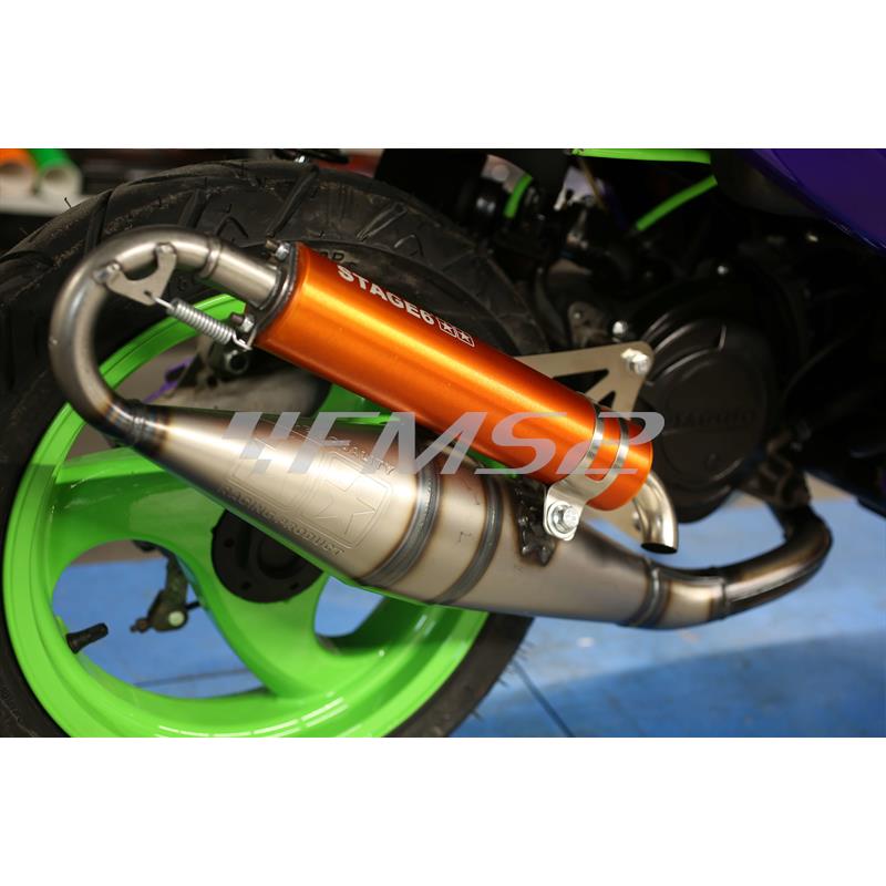 Marmitta stage6 pro replica mk2 con silenziatore arancio per scooter con motore Piaggio raffreddati ad aria e liquido a braccio corto e lungo, ricambio S69114004OR