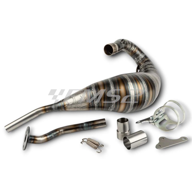 Marmitta stage6 80 e 90 cc completa di silenziatore cnc rosso e nero per hm 50 - vent 50 e beta 50 rr passaggio alto a destra, ricambio S69518805RE