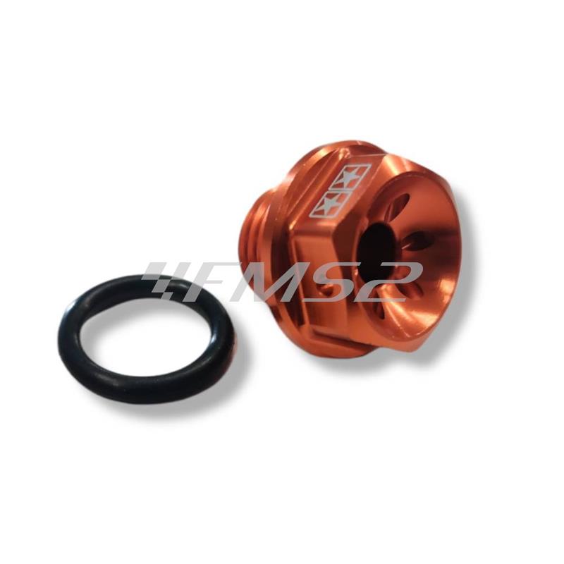 Tappo olio rapporti Stage6 in alluminio CNC anodizzato arancio per scooter con motori Minarelli verticale ed orizzontale aria e liquido a braccio lungo, ricambio S6SSP140OR