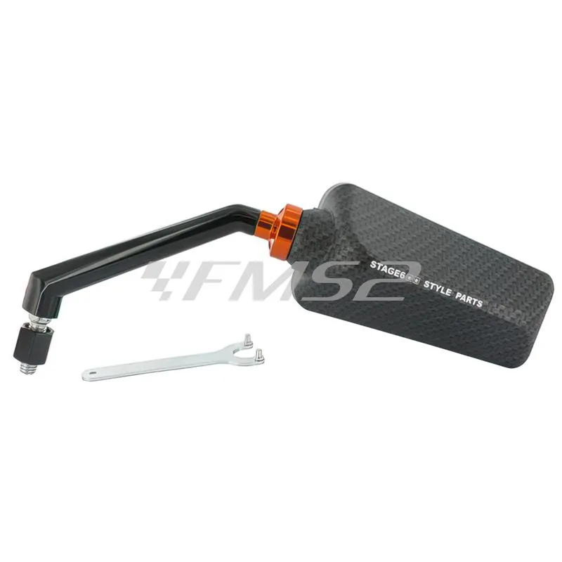 Specchio retrovisore Stage6 modello F1 sinistro di colore carbonio opaco per applicazione su scooter e altri veicoli, ricambio S6SSP6302LCM