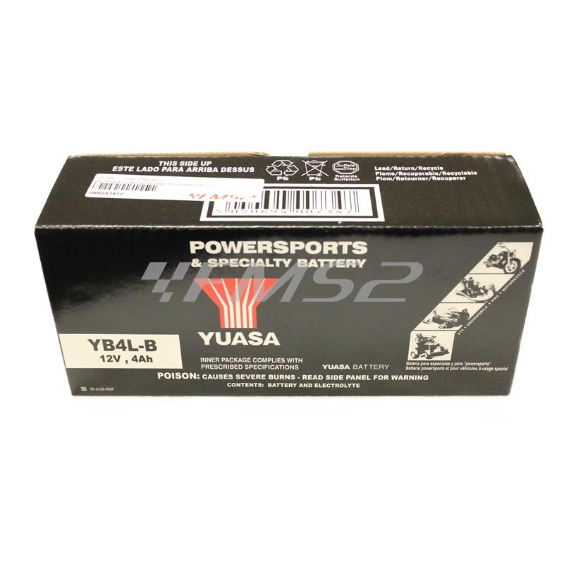 Batteria Yuasa YB4L-B, 12 Volt - 4 Ah, con flacone di acido a corredo nella confezione. Monta su Booster, Bw's, Sr, Amico, F12, F10, 491, K2, Stalker, Nrg, Power, Extreme, Mc2, Mc3, Zip, Zip sp, ricambio 065043410