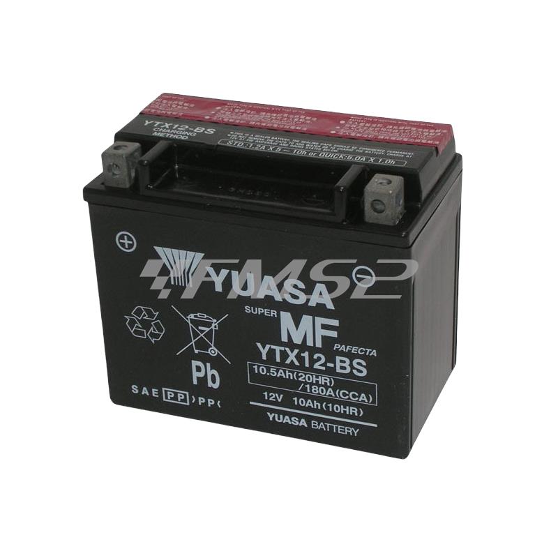 Batteria Yuasa YTX12-BS 12 Volt - 10 Ah sigillata, tipo MF, ricambio 0651090