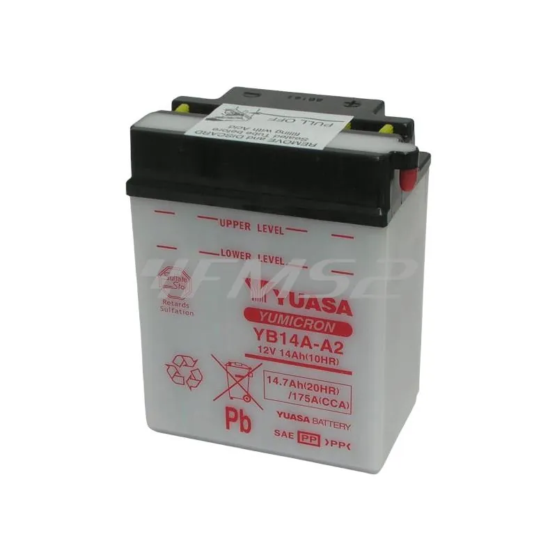 Batteria Yuasa YB14A-A2, 12 Volt - 14 Ah, ricambio 0651431