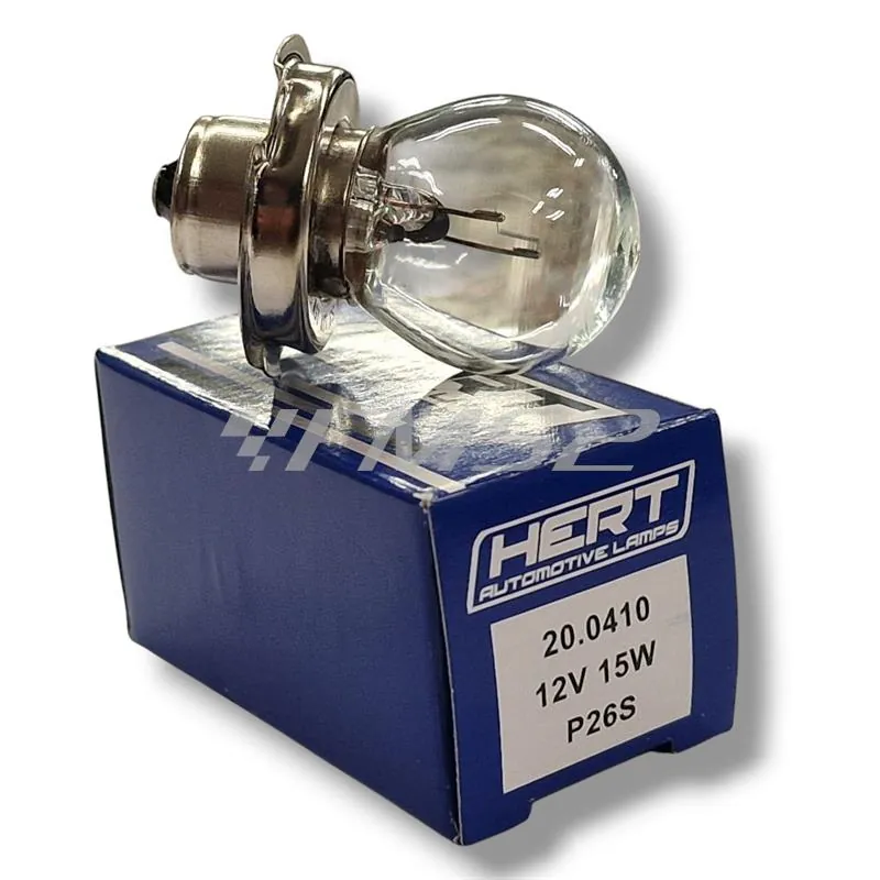 Lampadina SGR Hert piattello P26S a 12 Volt e 15 Watt con vetro trasparente, ricambio 200410