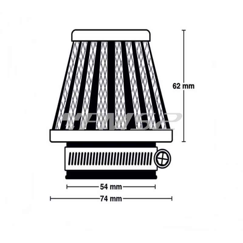 Filtro aria potenza universale MEIWA M5007 in rete per carburatori con attacco diametro 54 mm (SGR), ricambio 264006