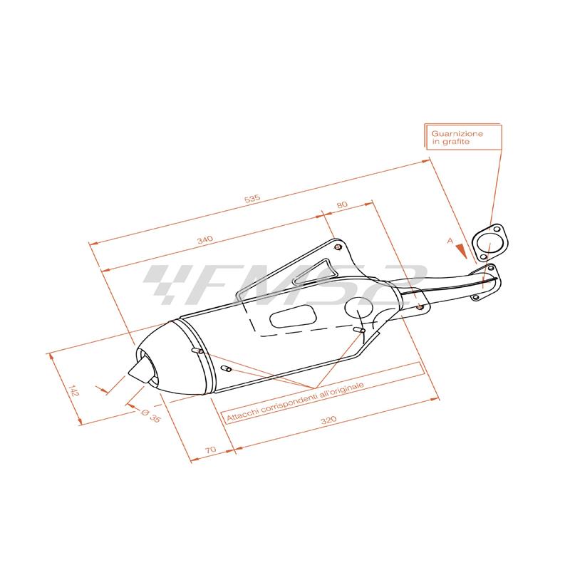 Marmitta sitoplus per maxi scooter Piaggio Skipper, Gilera Runner e Typhoon 125, 150 e 180 cc con motore a 2 tempi raffreddati ad aria e liquido, ricambio 0229