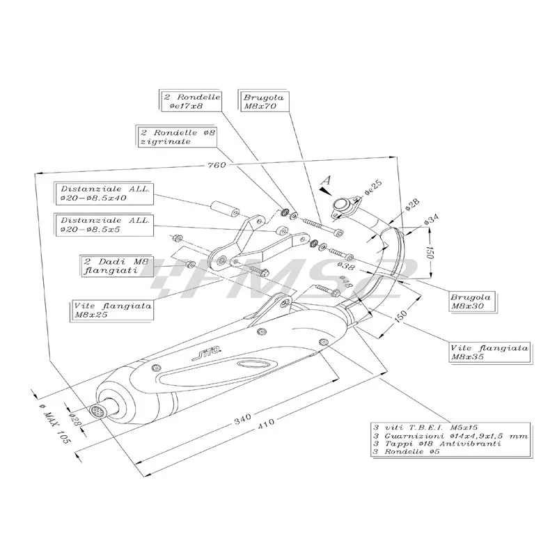 Marmitta marmitta sito Derbi gp1 50 liquid cool., ricambio 0705