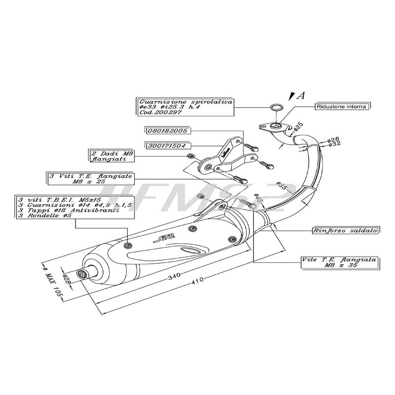 Marmitta sito tipo originale per scooter Yamaha neo's 50 '04-'08, ricambio 0734