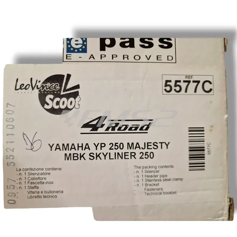5577C Marmitta leovince 4-road per maxi scooter Yamaha Majesty 250 DX e MBK Skyliner 250 cc prodotti fino al 1999