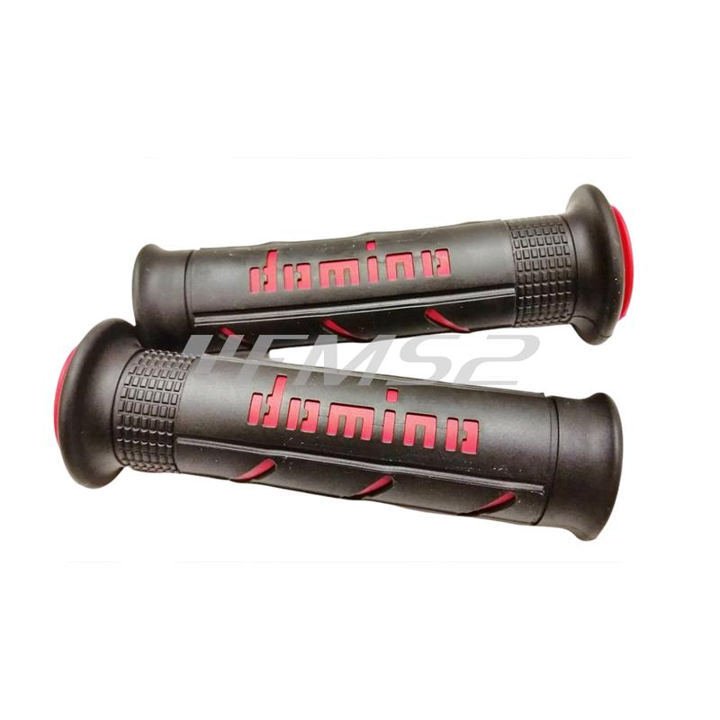 Manopole Domino in gomma di colore nero e rosso modello soft road, ricambio A25041C4240B7-0