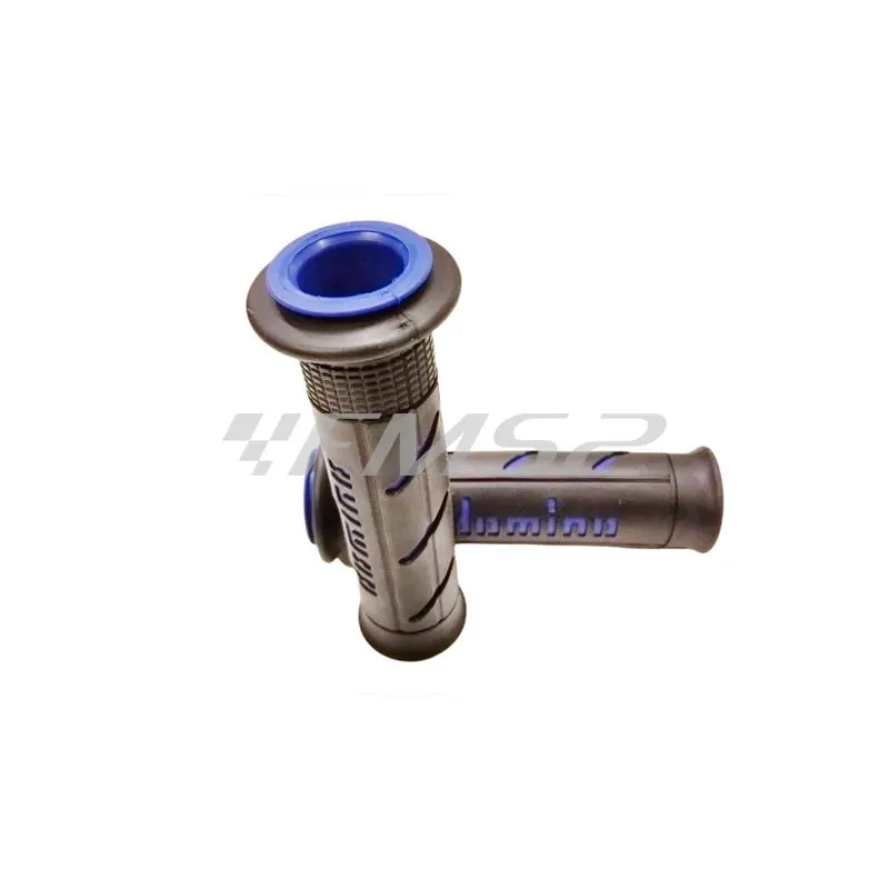 Manopole in gomma morbida Domino - Tommaselli di colore nero e blu modello per moto stradale super soft road, ricambio A25041C4840B7-0
