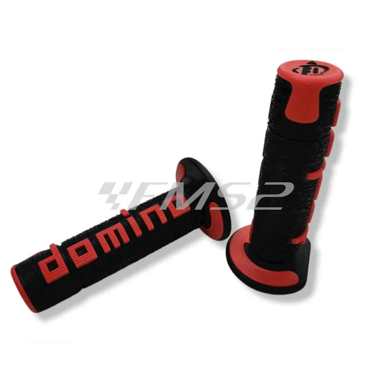 Coppia manopole Domino Tommaselli in gomma di colore nero e rosso per applicazione off road, ricambio A36041C4042A7-0
