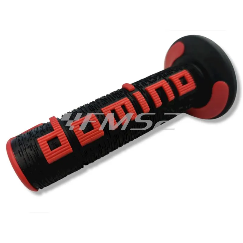 Coppia manopole Domino Tommaselli in gomma di colore nero e rosso per applicazione off road, ricambio A36041C4042A7-0